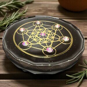Metatrons Cube Crystal and Brass Orgonite Grid